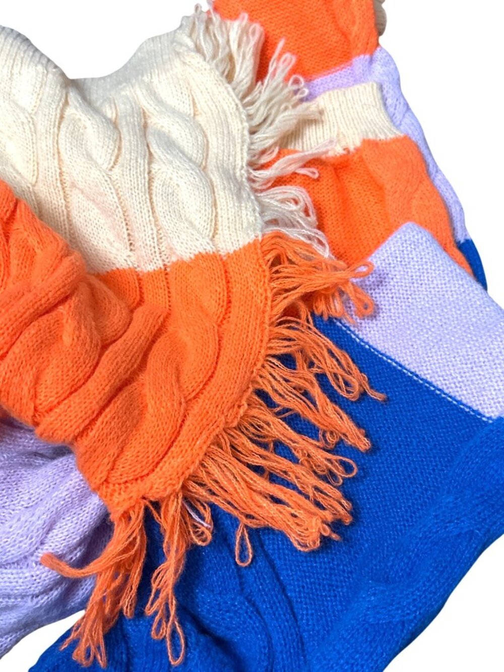 Daisy Size M Blue Pink Orange Fringe Cable Knit Turtleneck Sweater Dress Slouchy - Picture 10 of 12